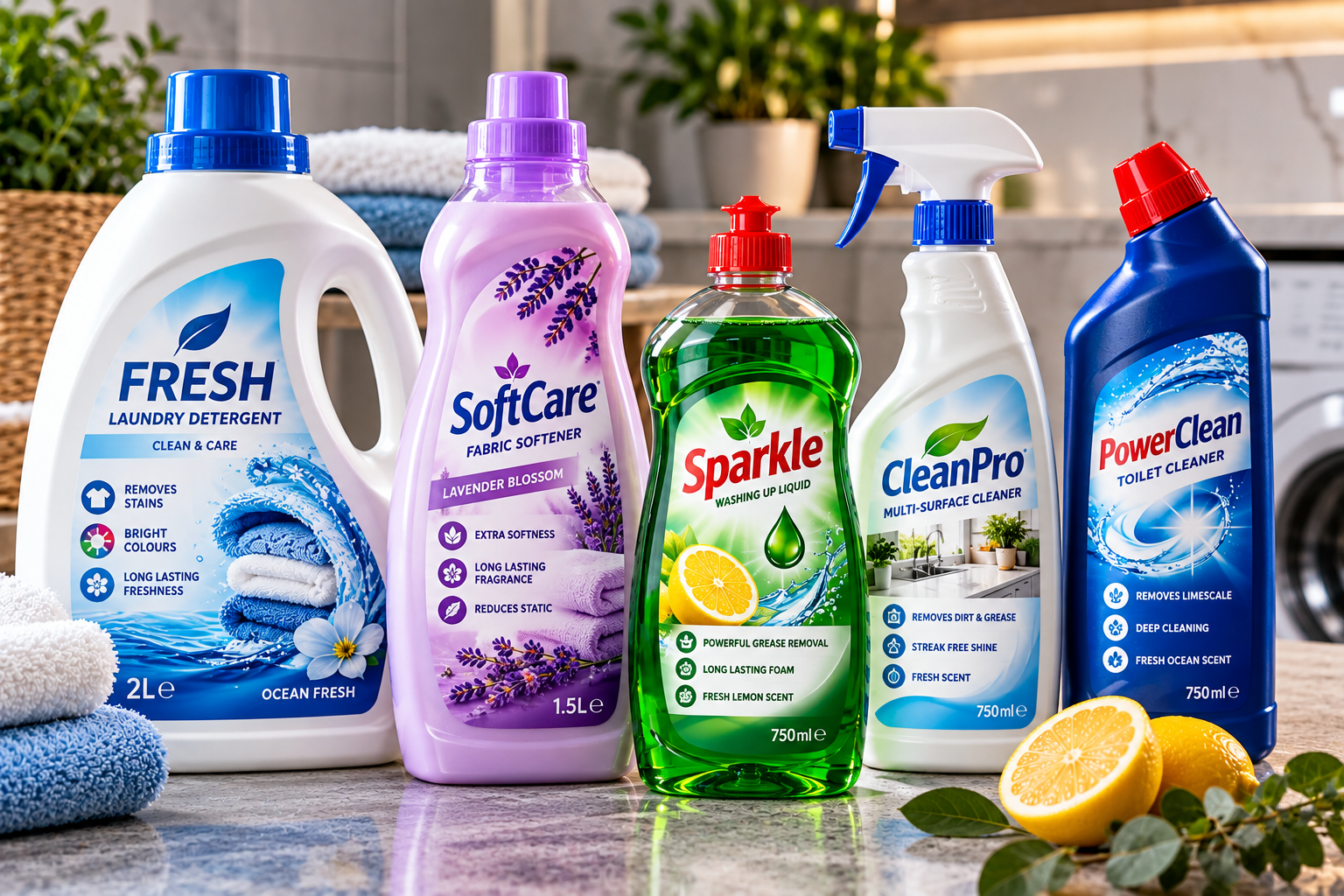Labels for detergents and household cleaning products